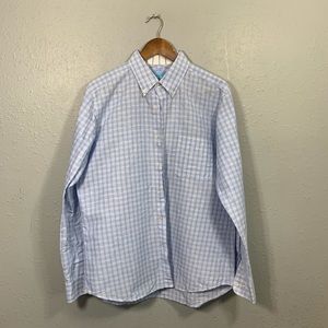J McLaughlin Slim Blue White Plaid Dress Shirt L